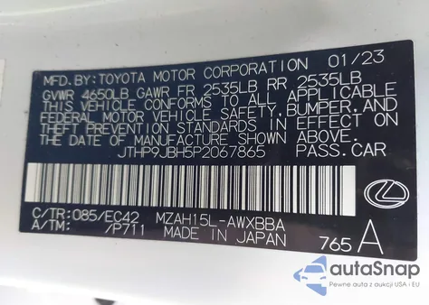 2023 Lexus Ux 250H Premium from USA, damaged, VIN JTHP9JBH5P2067865